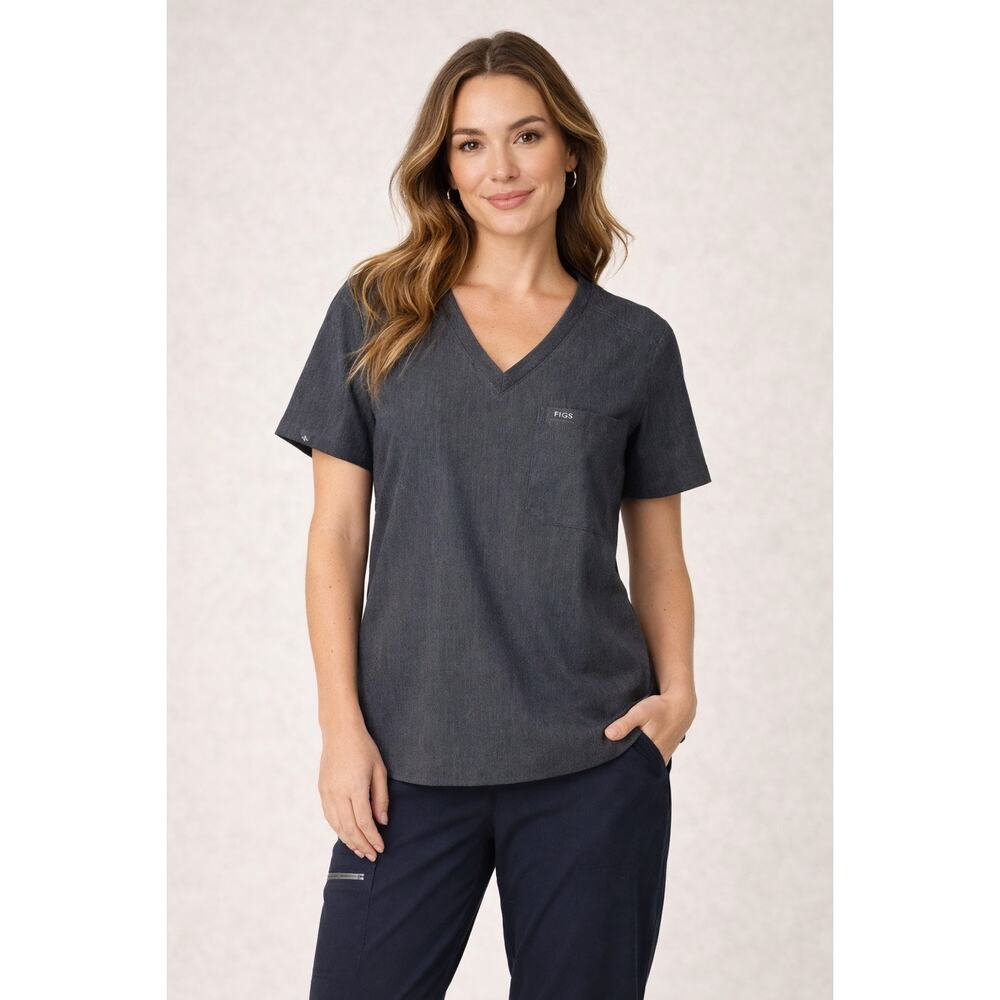 FIGS Catarina Scrub Top Large Gray V Neck Medical Nurse Healthcare Comfortable